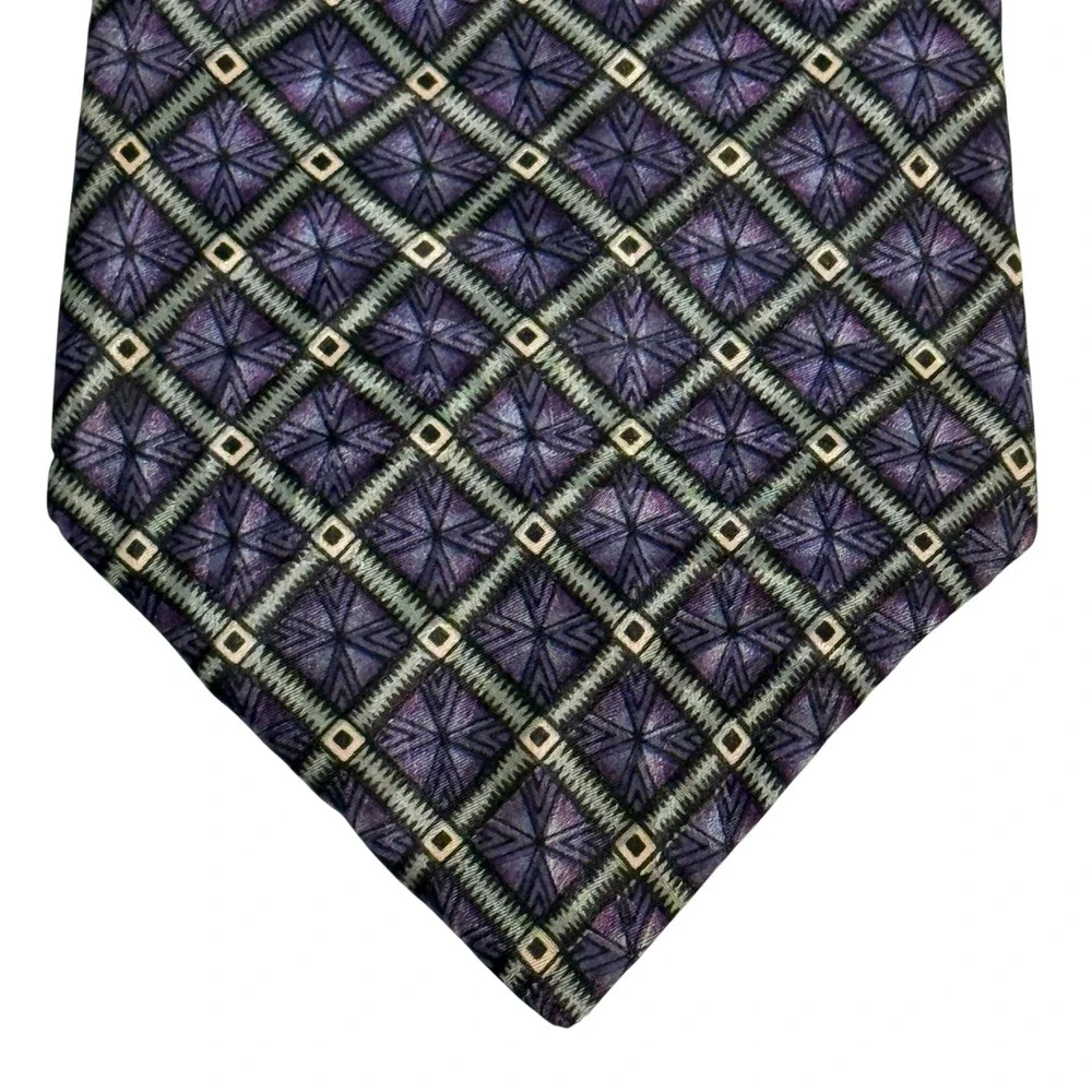 Vintage Adolfo Couture Purple Geometric 100% Silk Necktie Men's Classic Tie